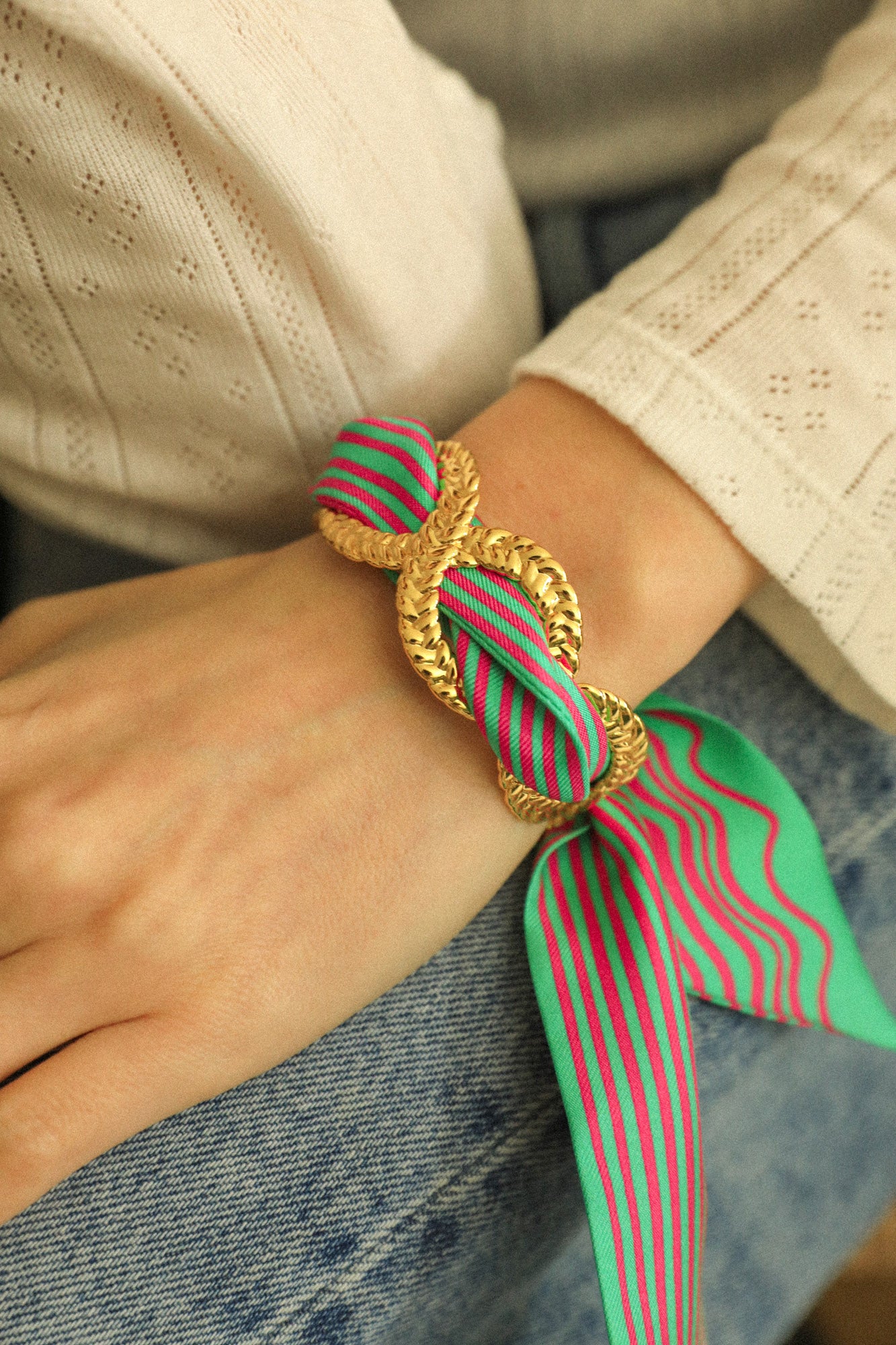 Braided cuff and colorful sailor ribbon