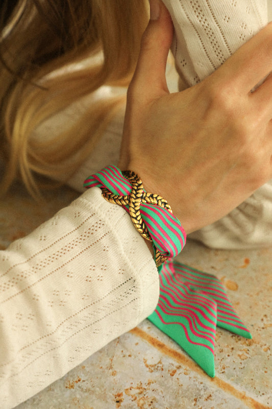 Braided cuff and colorful sailor ribbon