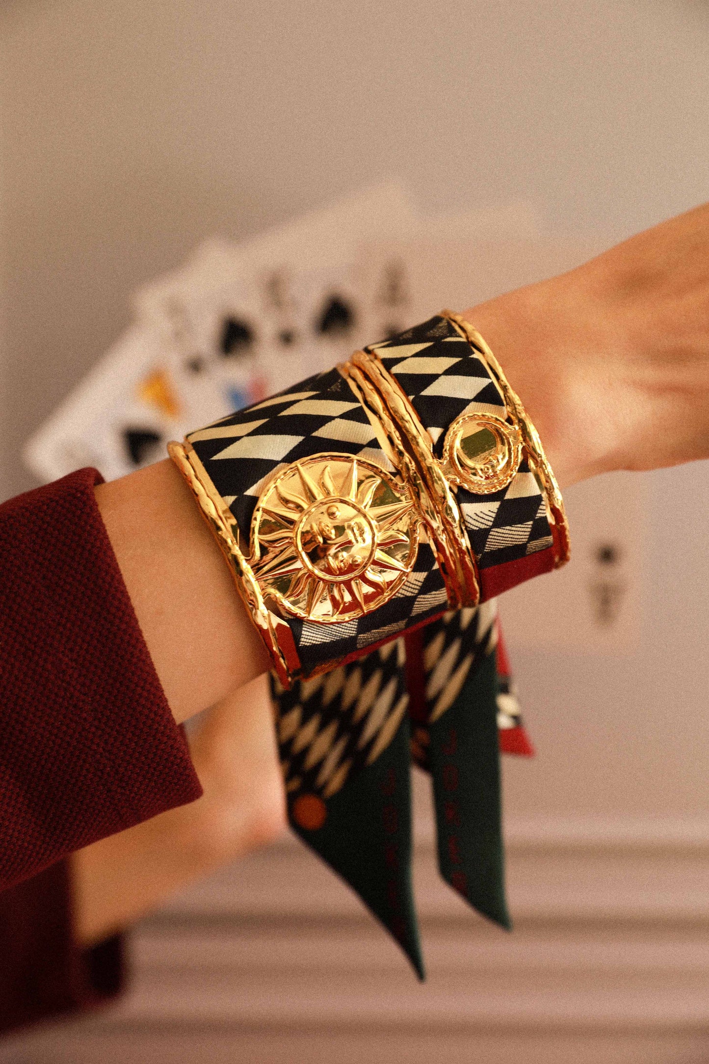 Sun and Joker Ribbon Cuff, Neutral