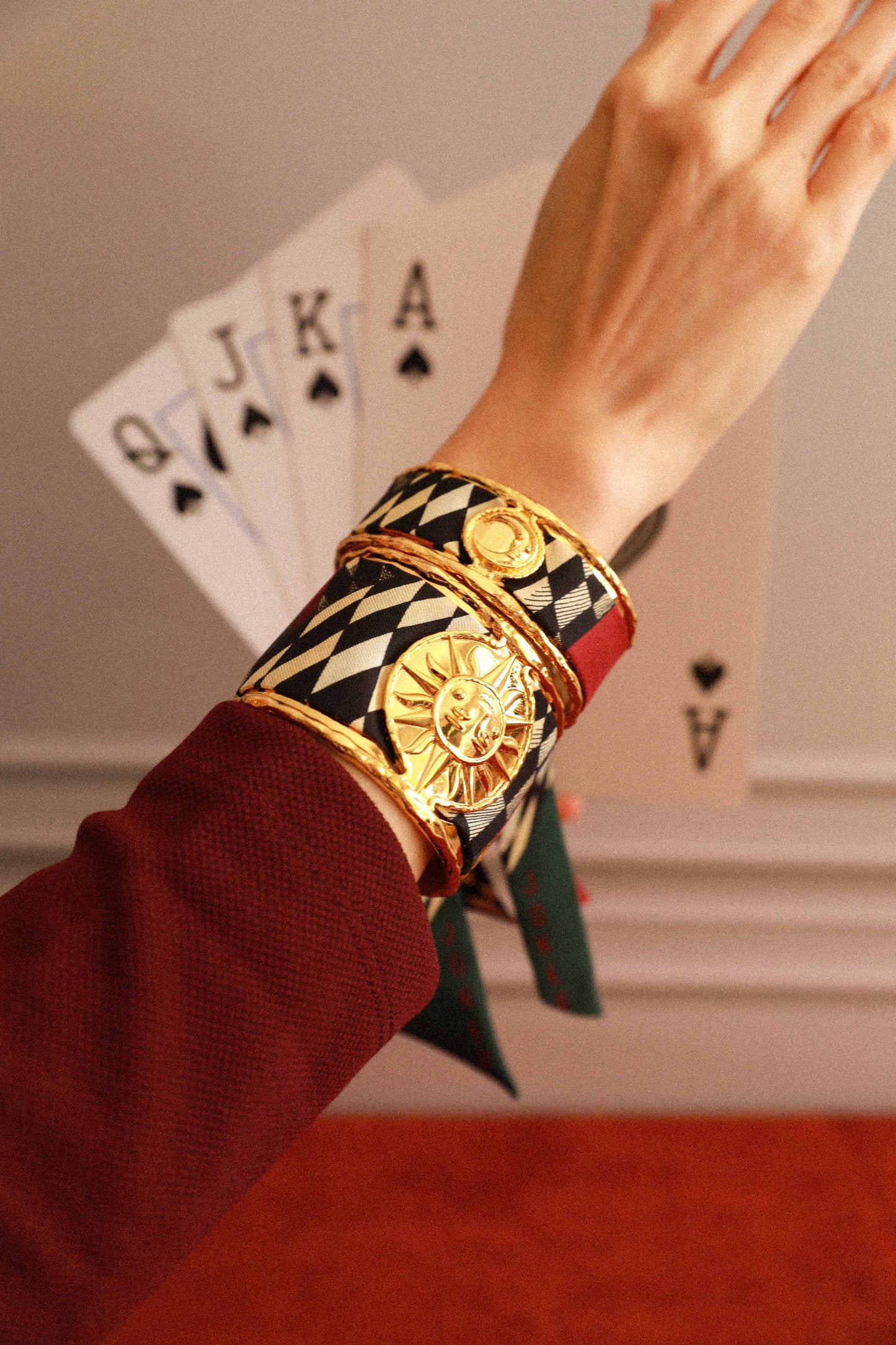 Sun and Joker Ribbon Cuff, Neutral