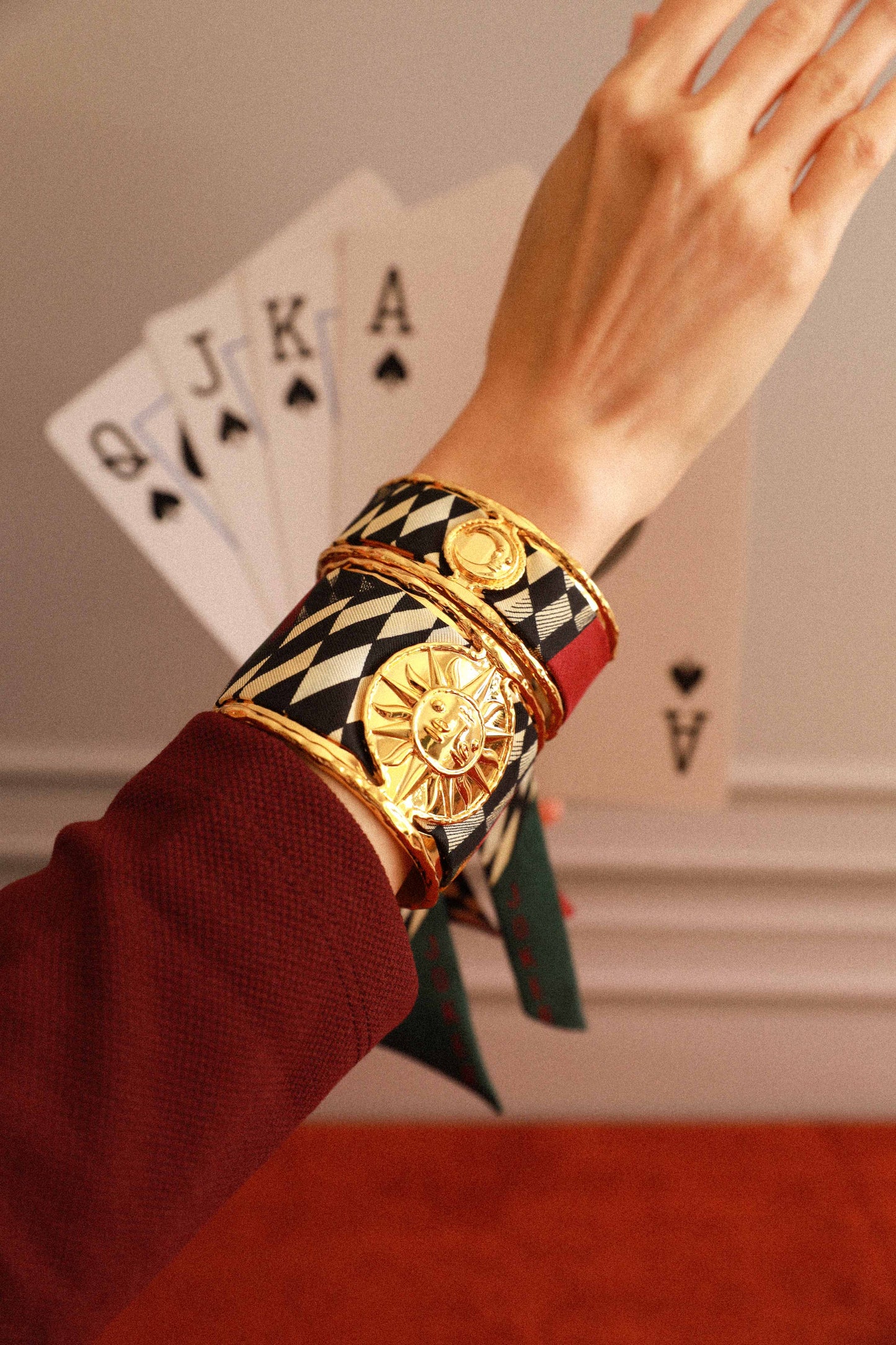 Sun and Joker Ribbon Cuff, Neutral
