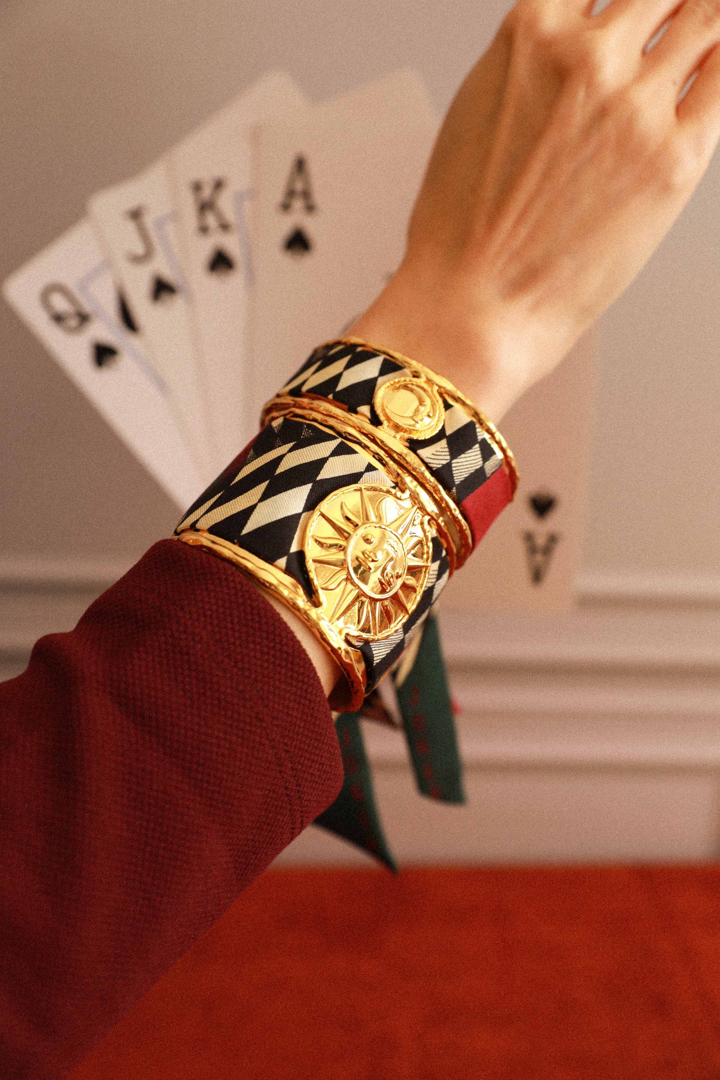 Sun and Joker Ribbon Cuff, Neutral