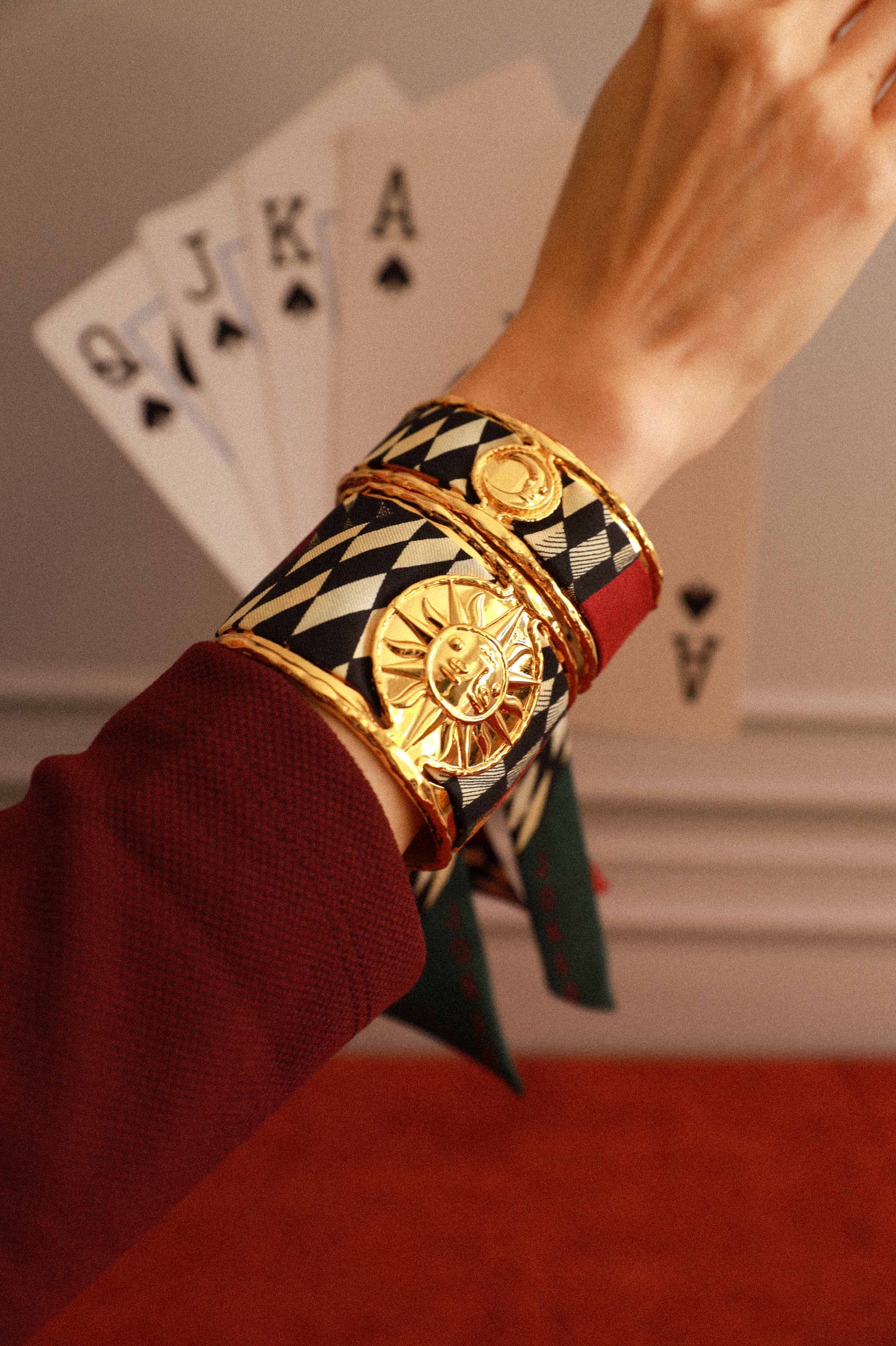 Sun and Joker Ribbon Cuff, Neutral