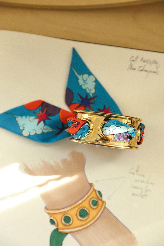 November cuff and Leopard ribbon, blue/yellow