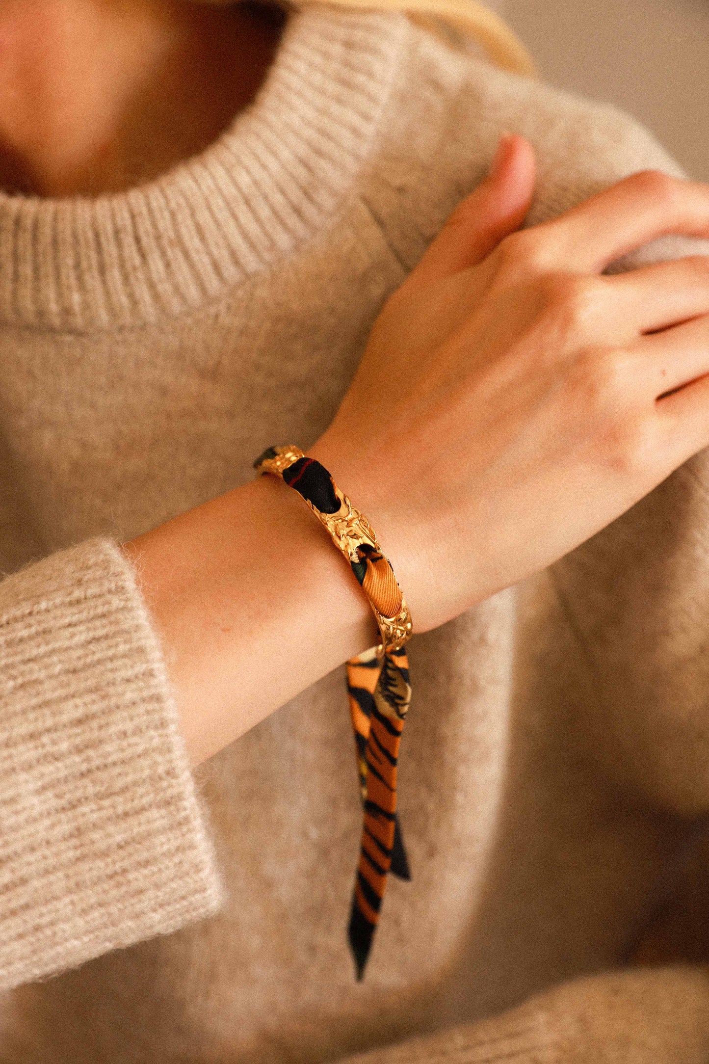 Bracelet Féérie et ruban Tigres & Cerceaux, kaki