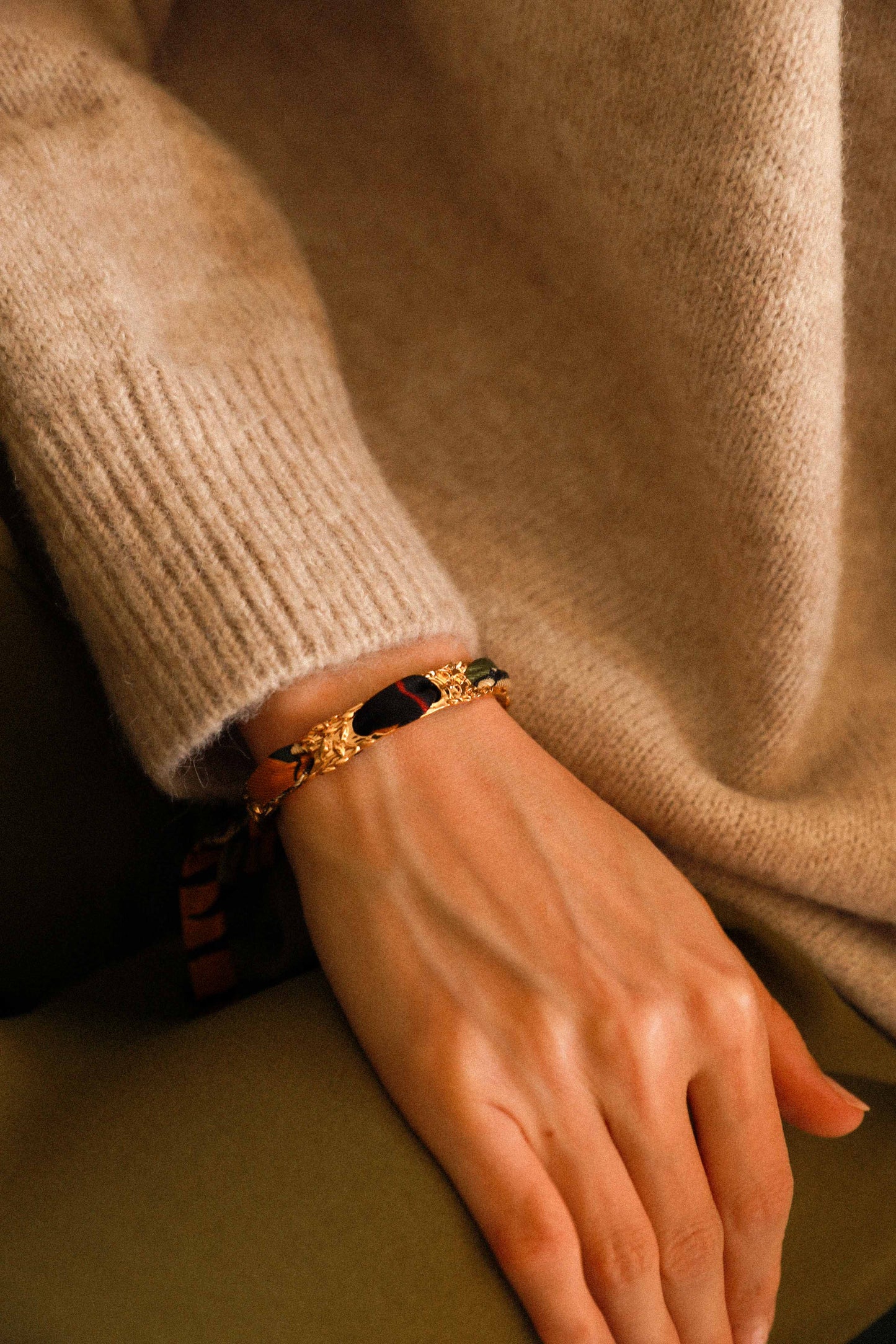 Bracelet Féérie et ruban Tigres & Cerceaux, kaki