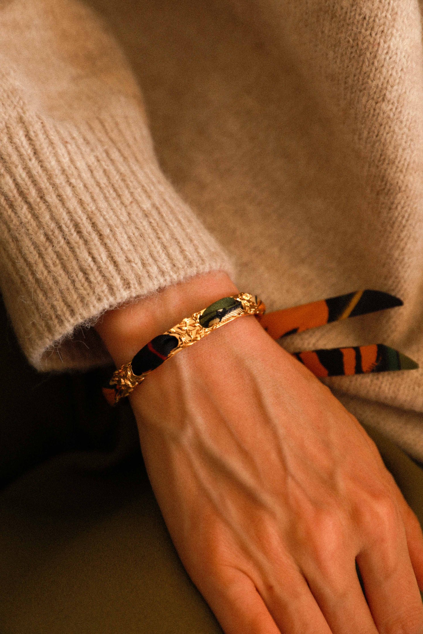 Bracelet Féérie et ruban Tigres & Cerceaux, kaki