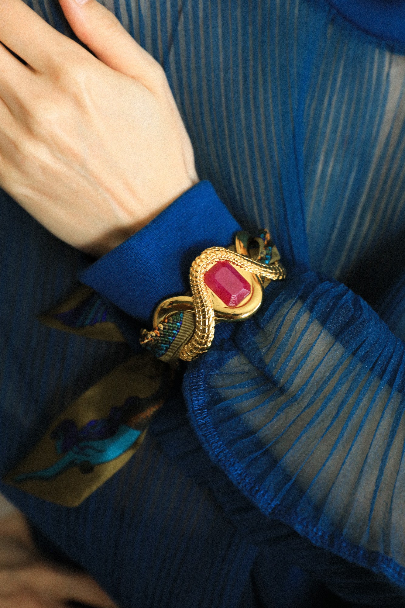 Manchette Caïman Agate fuchsia et ruban Sirène coloré