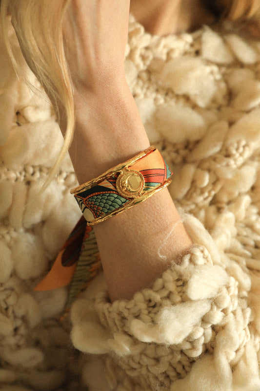 Moon Cuff and Neutral Parrot Ribbon