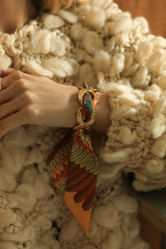 Neutral Parrot Braid and Ribbon Cuff