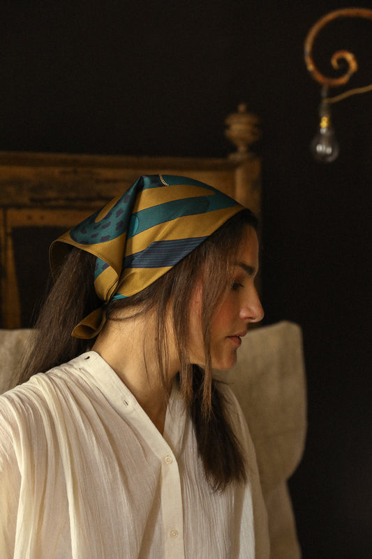 Bandana en soie 55cm Chapanoir, olive