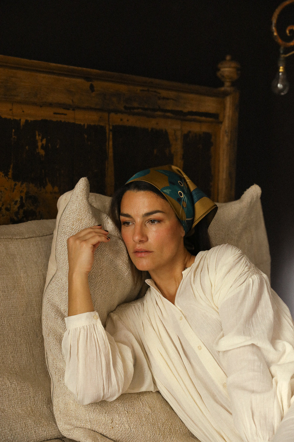 Silk bandana 55cm Chapanoir, olive