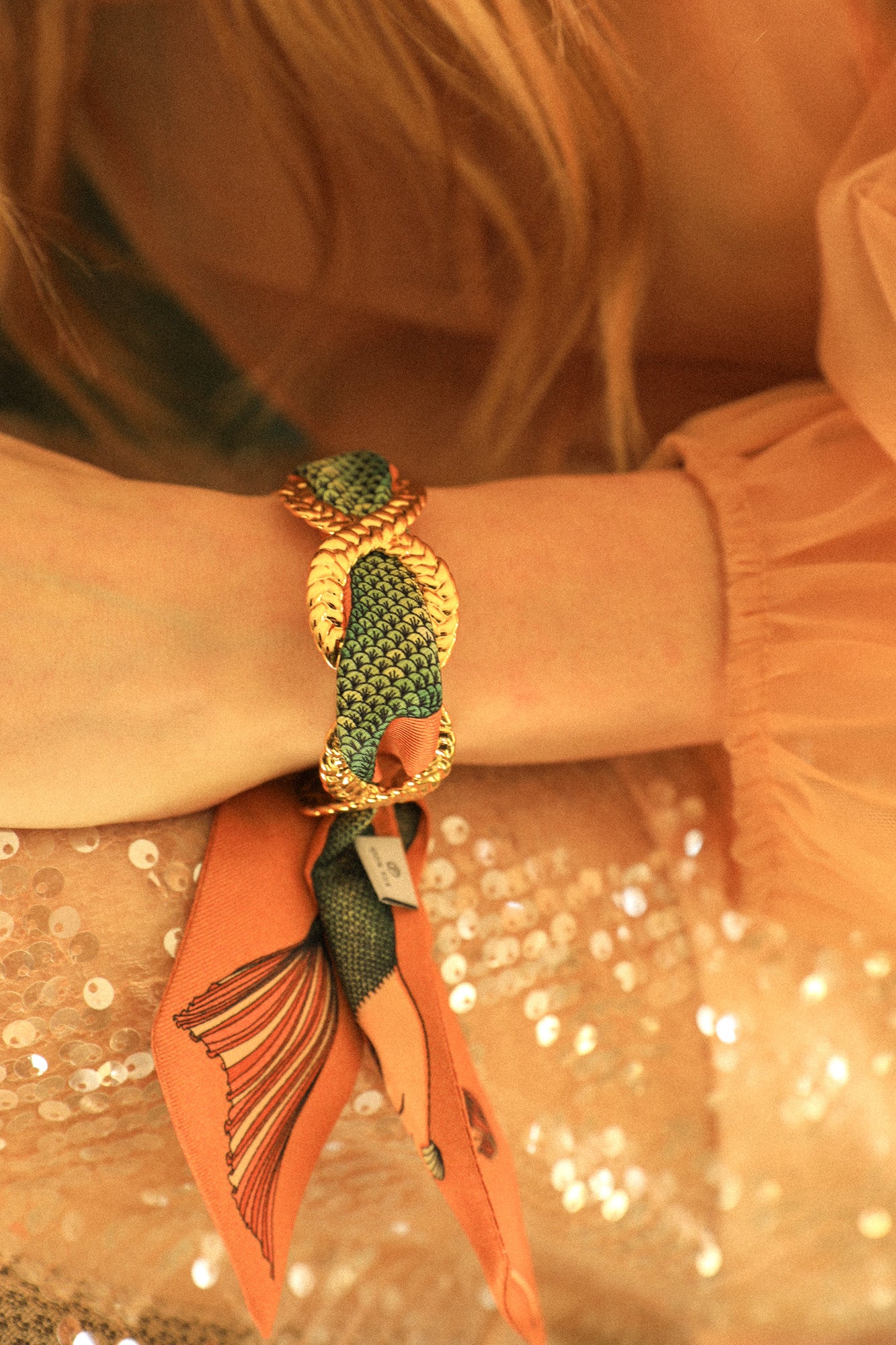 Neutral Mermaid Braid and Ribbon Cuff