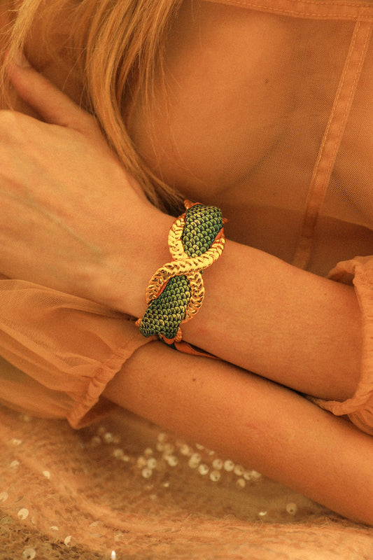 Neutral Mermaid Braid and Ribbon Cuff