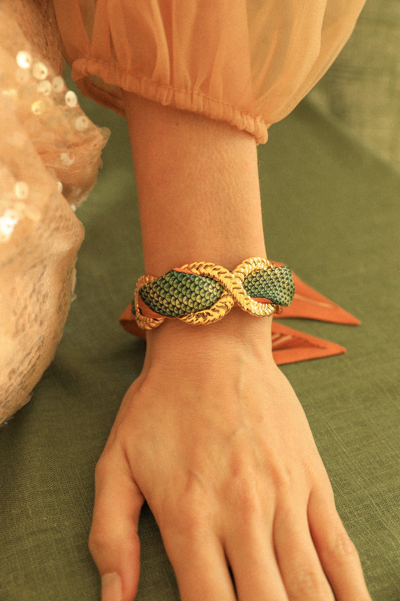 Neutral Mermaid Braid and Ribbon Cuff