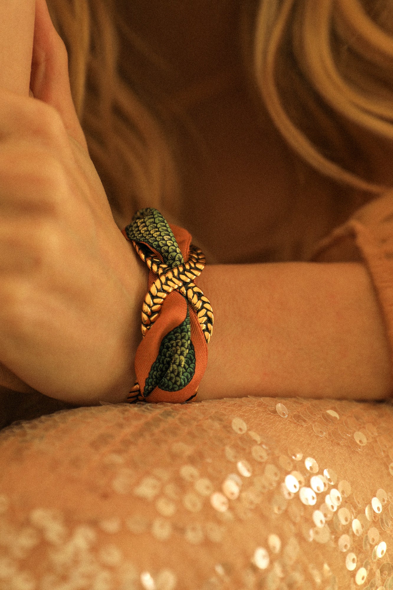 Neutral Mermaid Braid and Ribbon Cuff