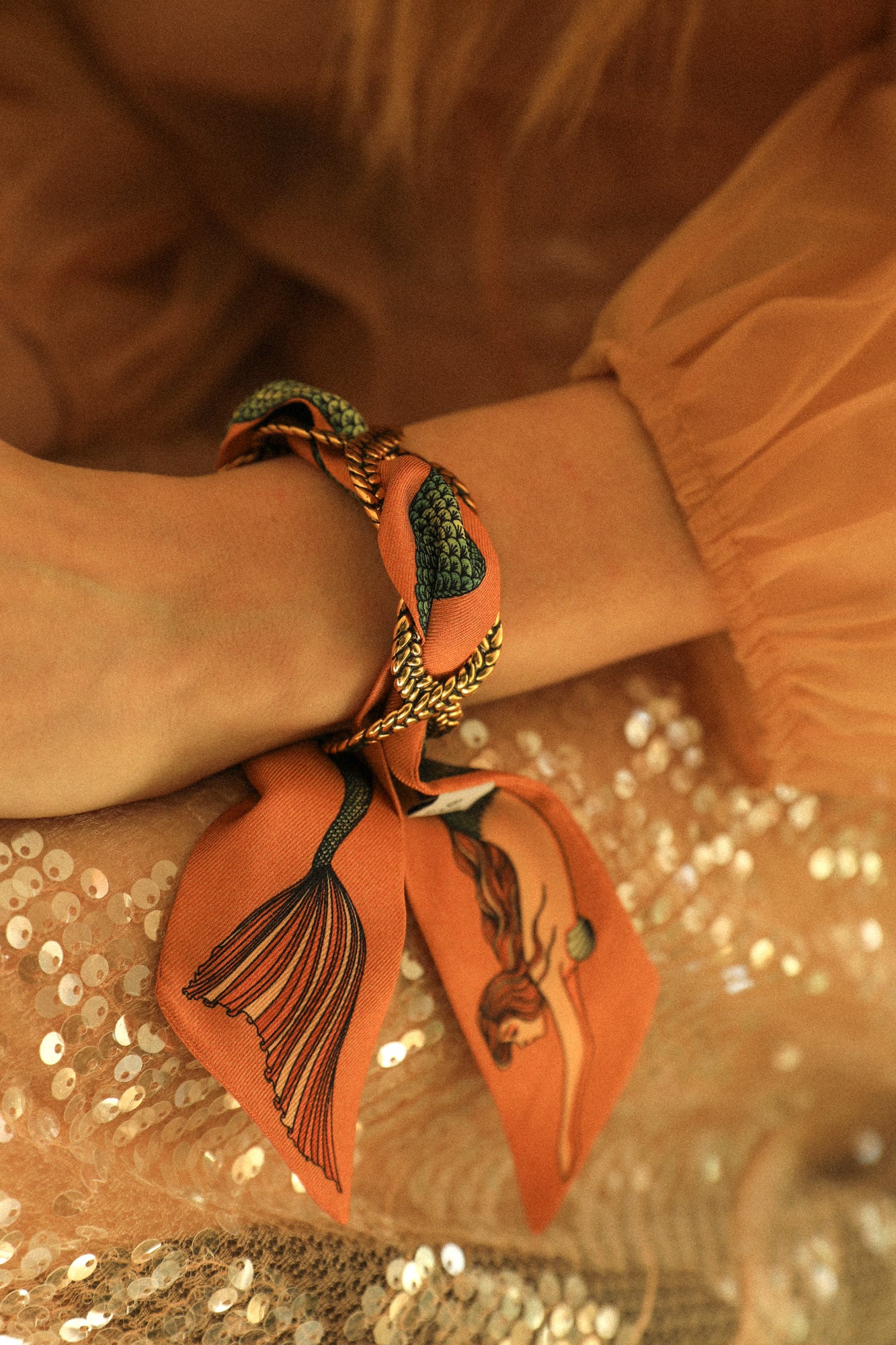 Neutral Mermaid Braid and Ribbon Cuff