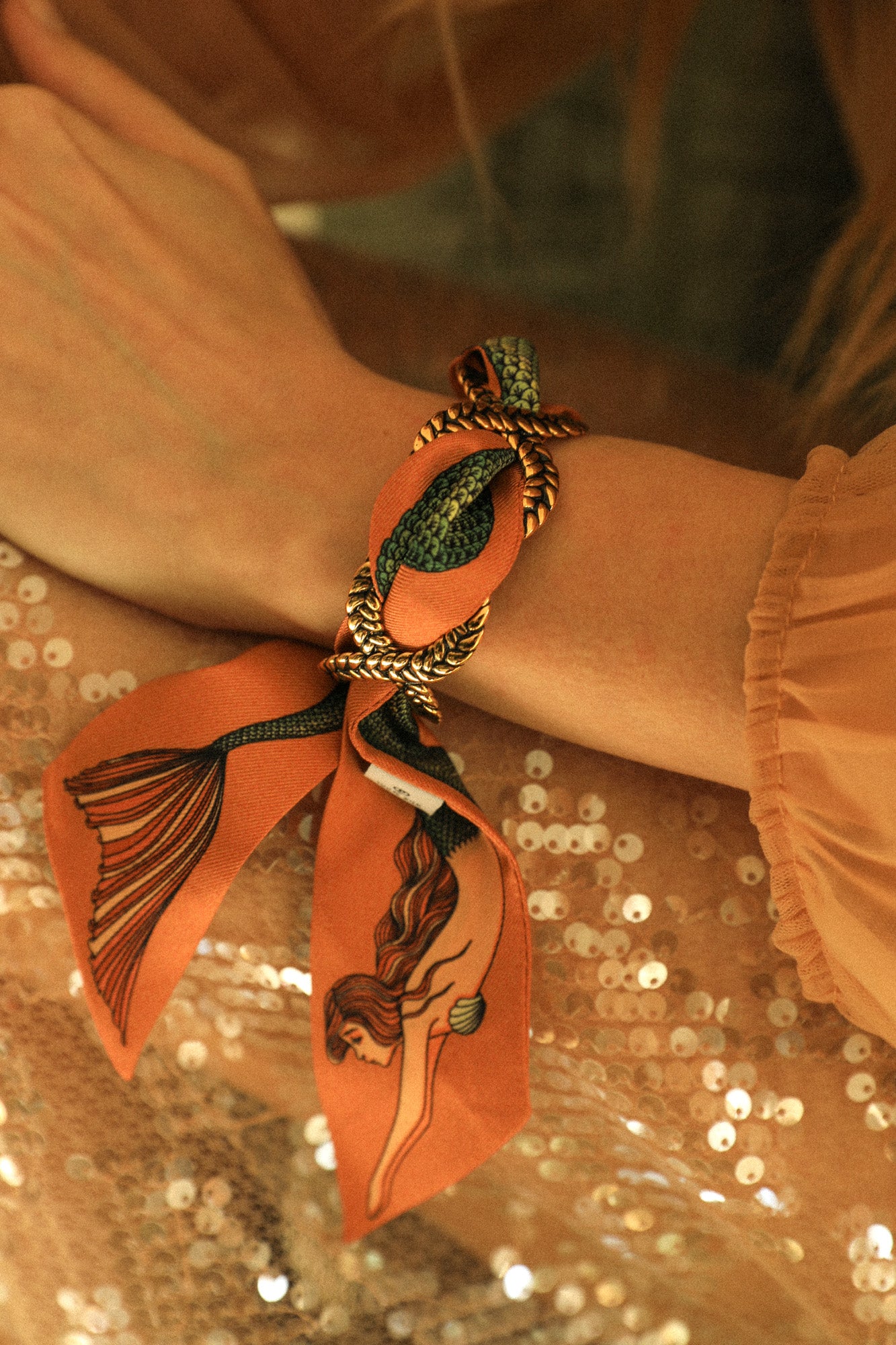 Neutral Mermaid Braid and Ribbon Cuff