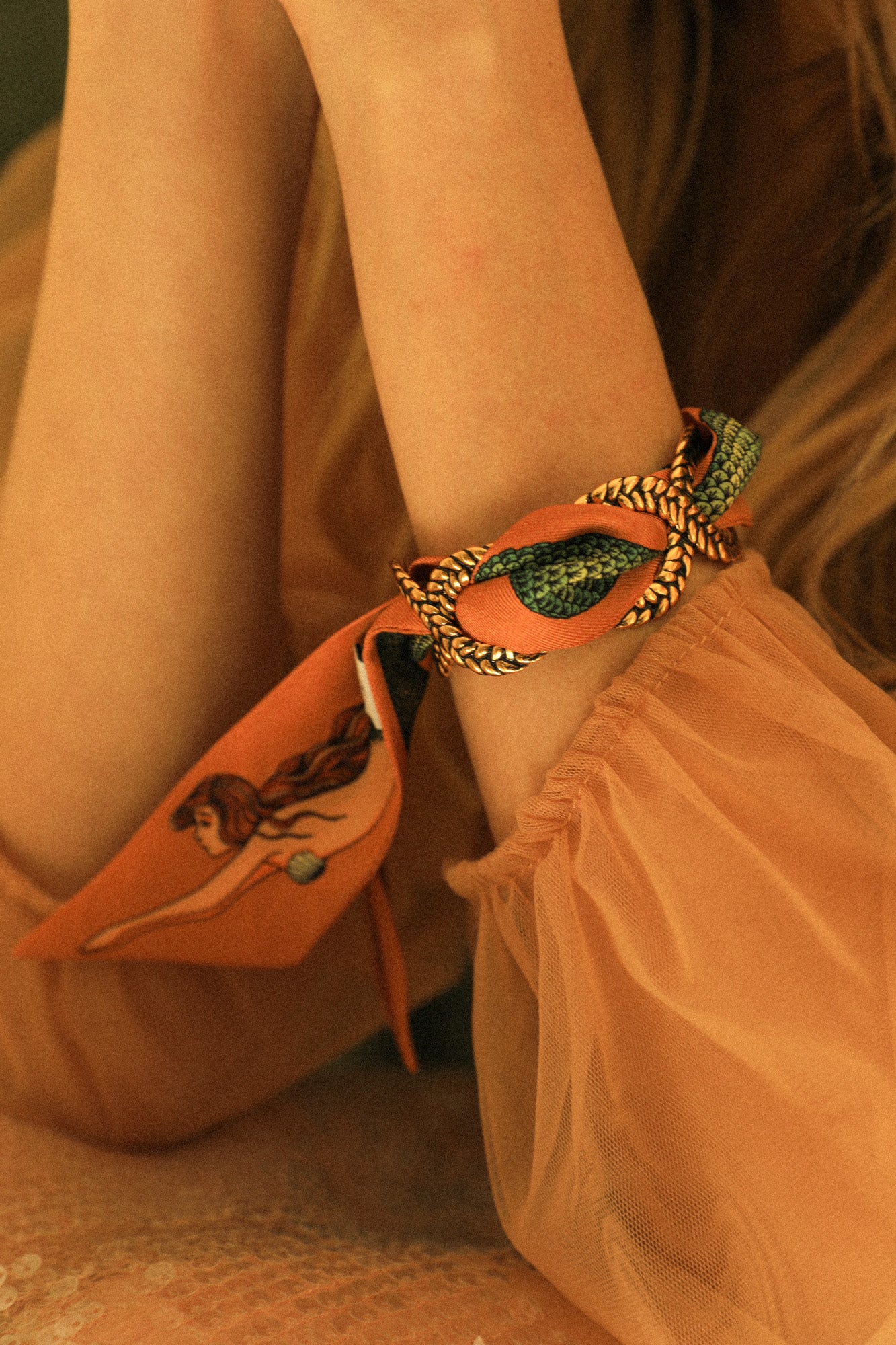 Neutral Mermaid Braid and Ribbon Cuff