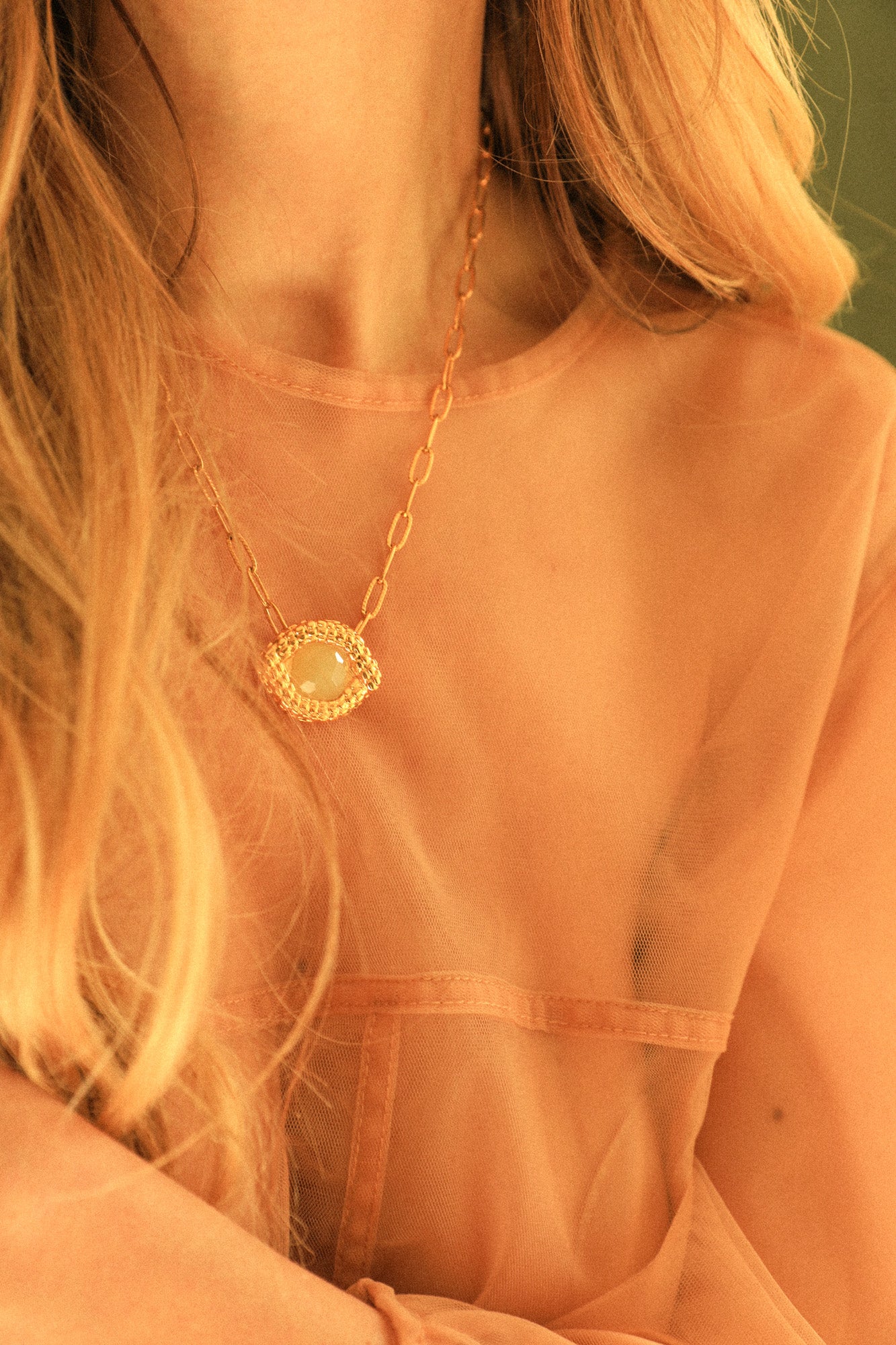 Collier Oeil de Caïman en quartzite jade oil