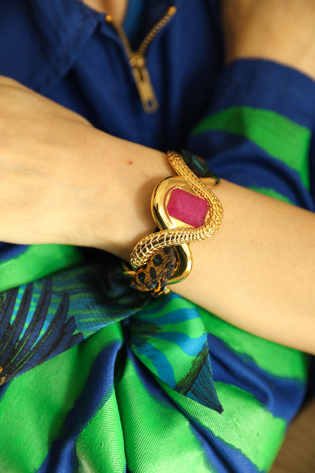 Manchette Caïman avec Agate rose, Printemps N°26