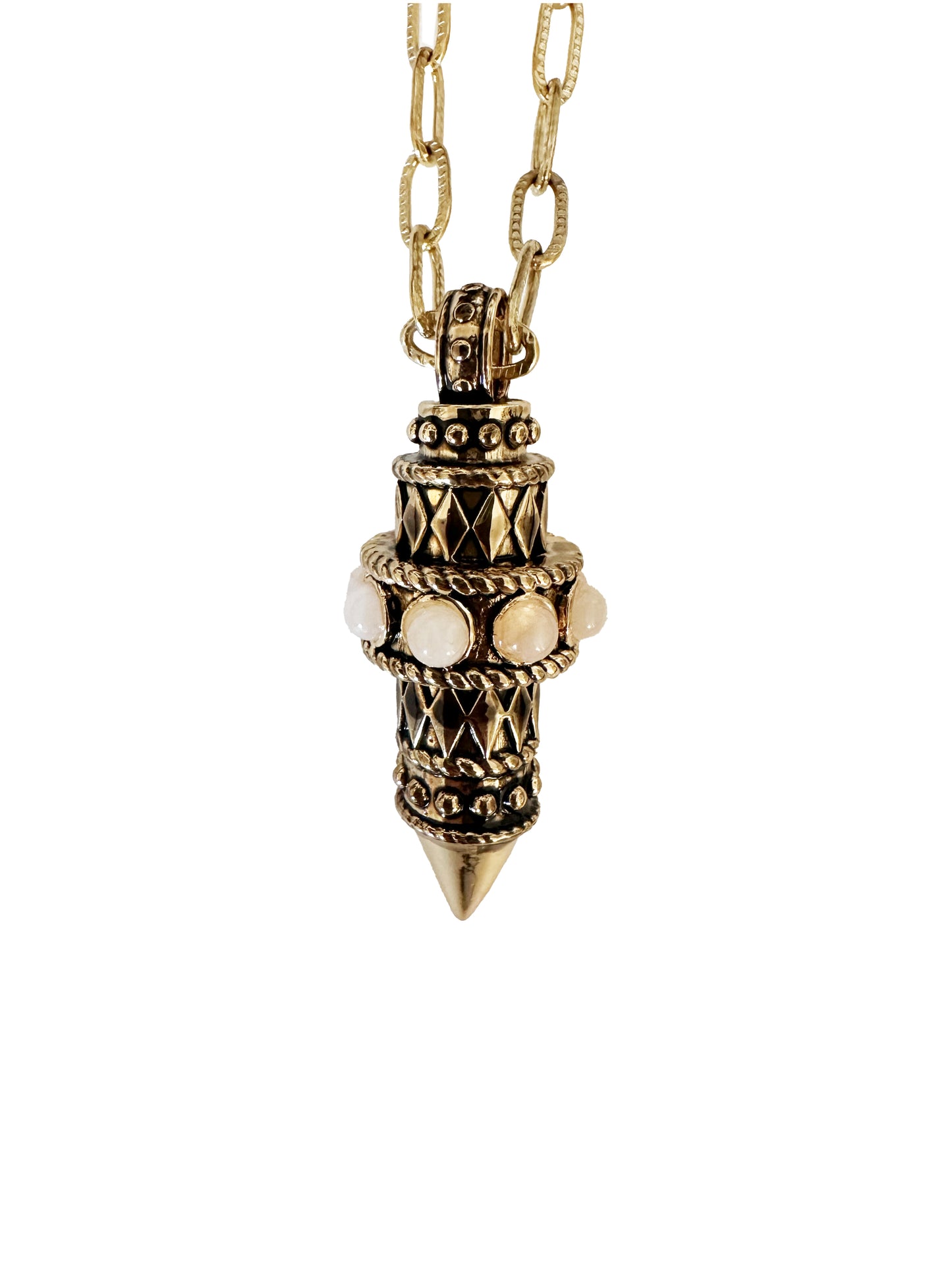 Collier Pendule, incrusté de Quartz Rose