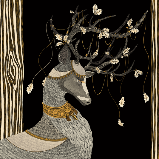 90cm Bohemian Deer Silk Square, Black