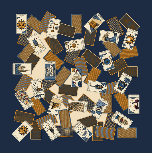 110cm silk square Tarot of Marseille, navy blue