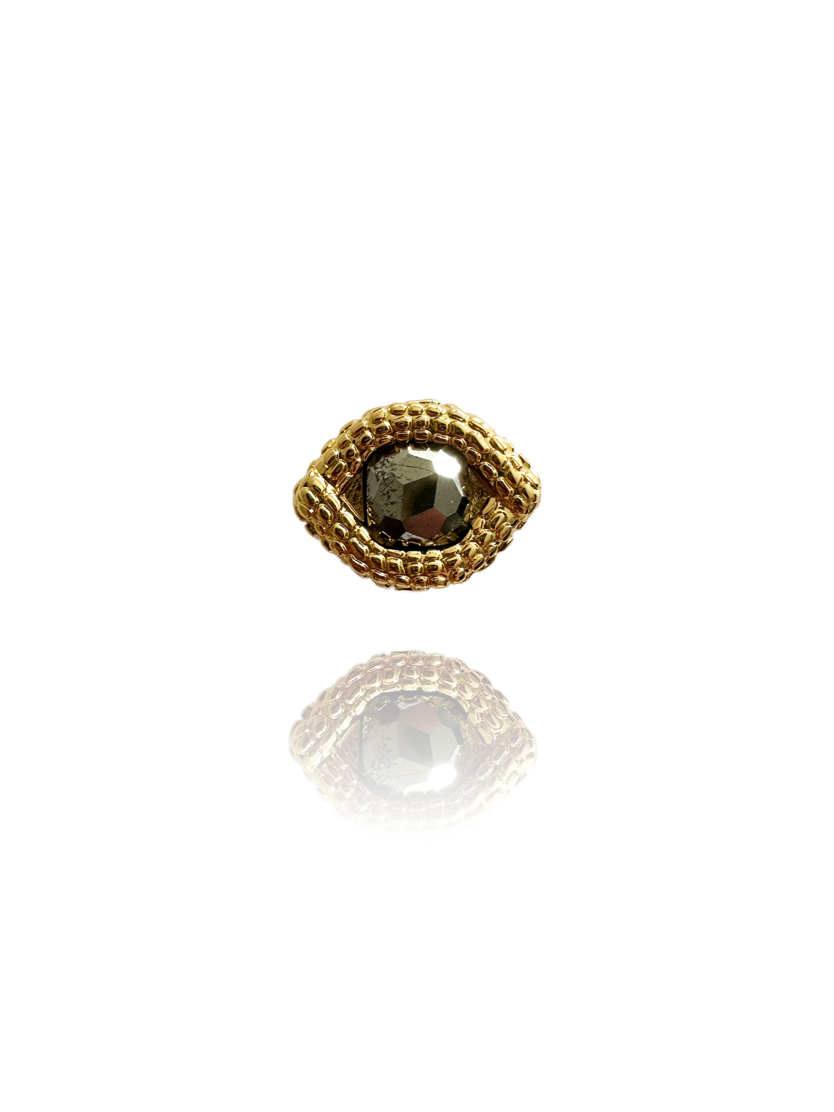 Ornement Oeil de caïman Pyrite et ruban en soie 4cm, création ANNÉE Paris – vue 3