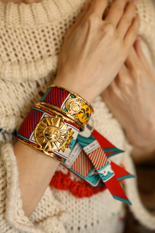 Grande manchette Soleil et ruban Tarot, multicolore