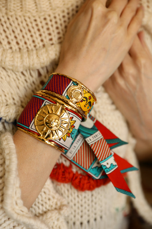 Grande manchette Soleil et ruban Tarot, multicolore