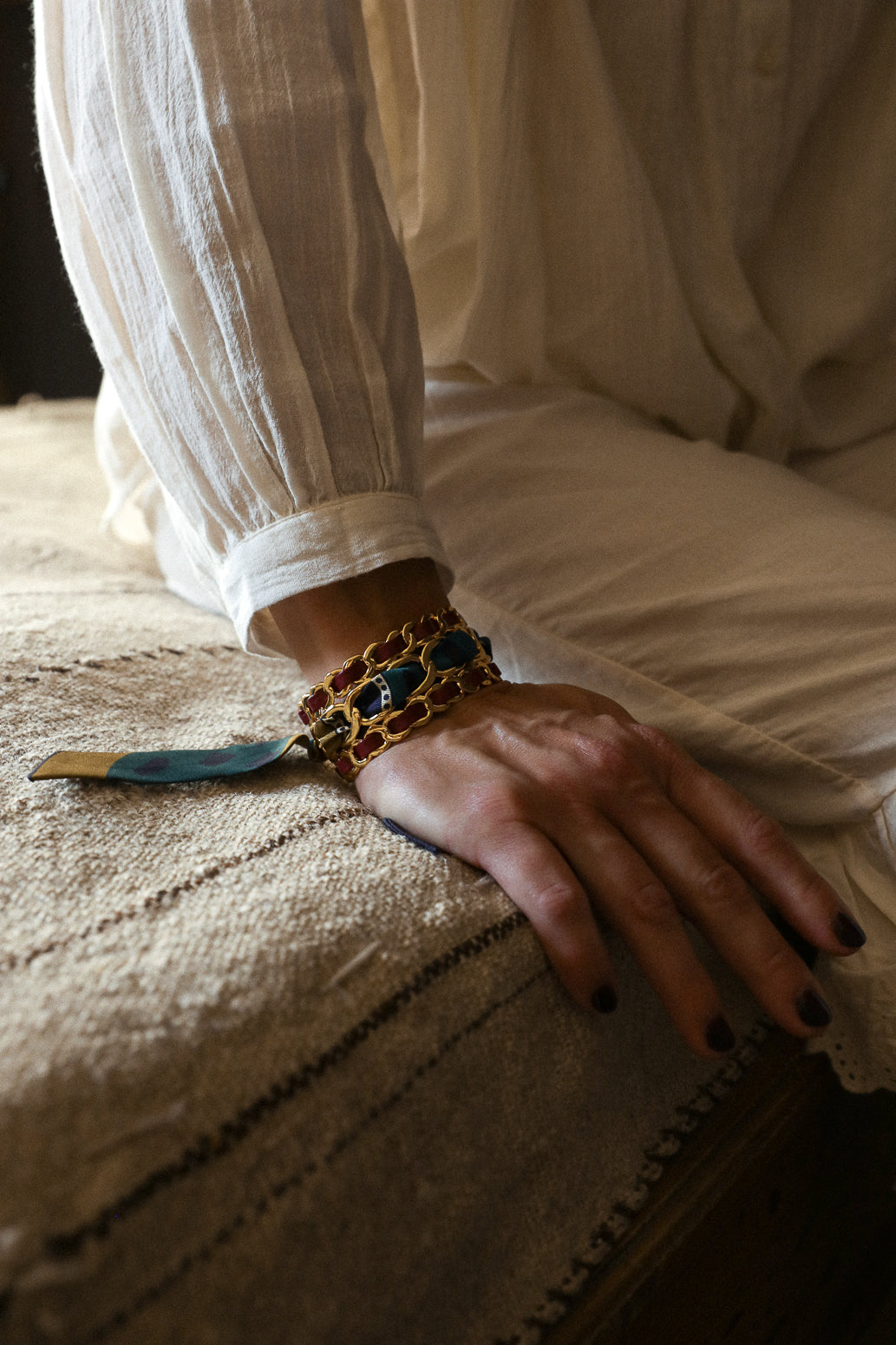 Petite manchette Décembre et ruban Chapanoir, olive