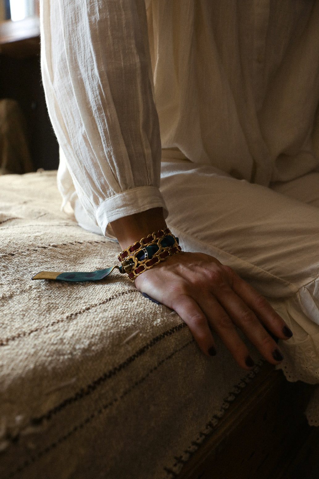 Petite manchette Décembre et ruban Chapanoir, olive