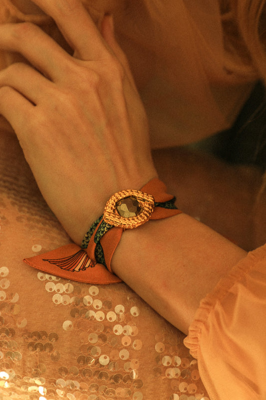 OEIL DE CAÏMAN, pyrite - Ornement à foulard ou pendentif