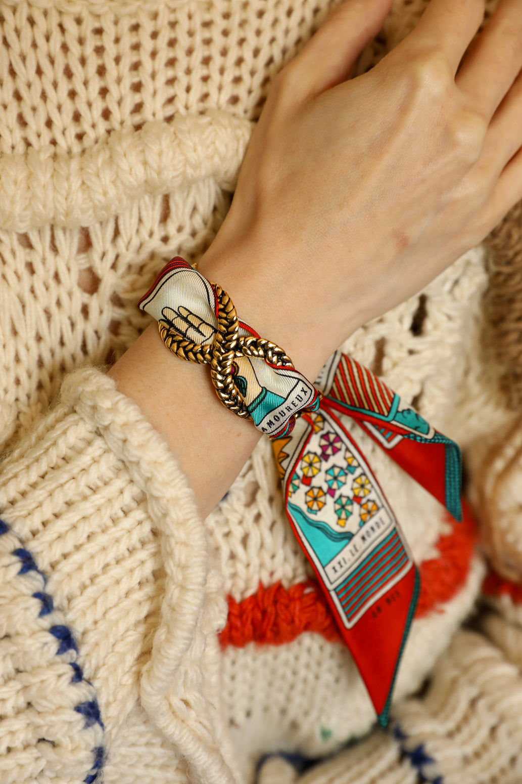 Manchette Tresse et ruban Tarot, Multicolore