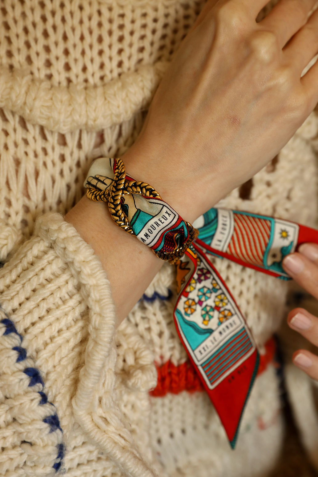 Manchette Tresse et ruban Tarot, Multicolore