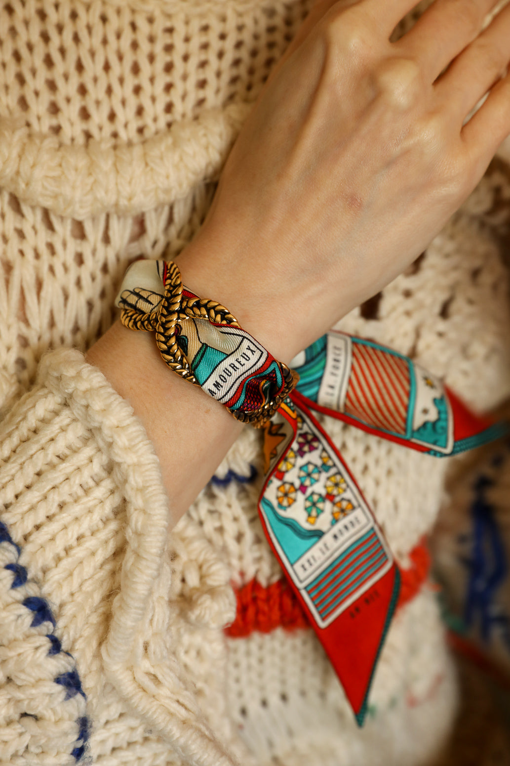 Manchette Tresse et ruban Tarot, Multicolore