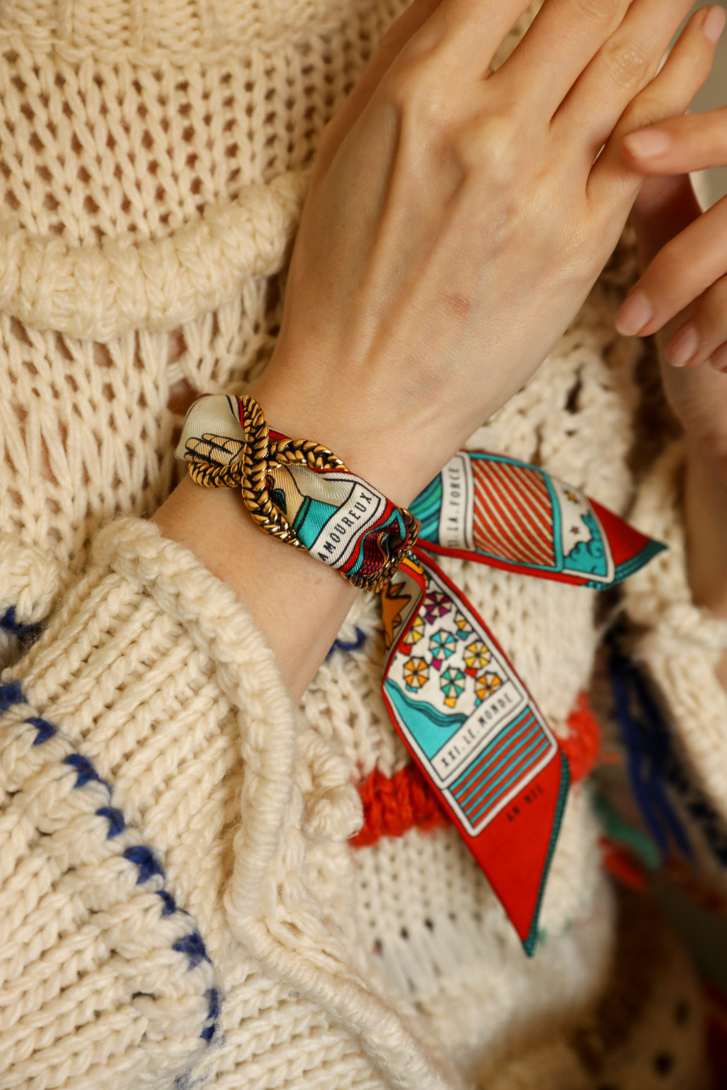 Manchette Tresse et ruban Tarot, Multicolore