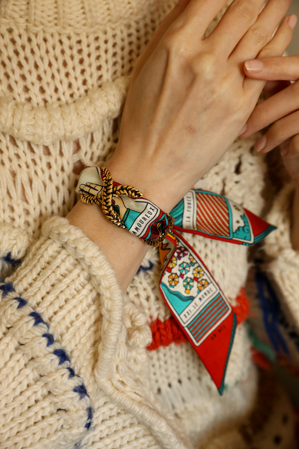 Manchette Tresse et ruban Tarot, Multicolore