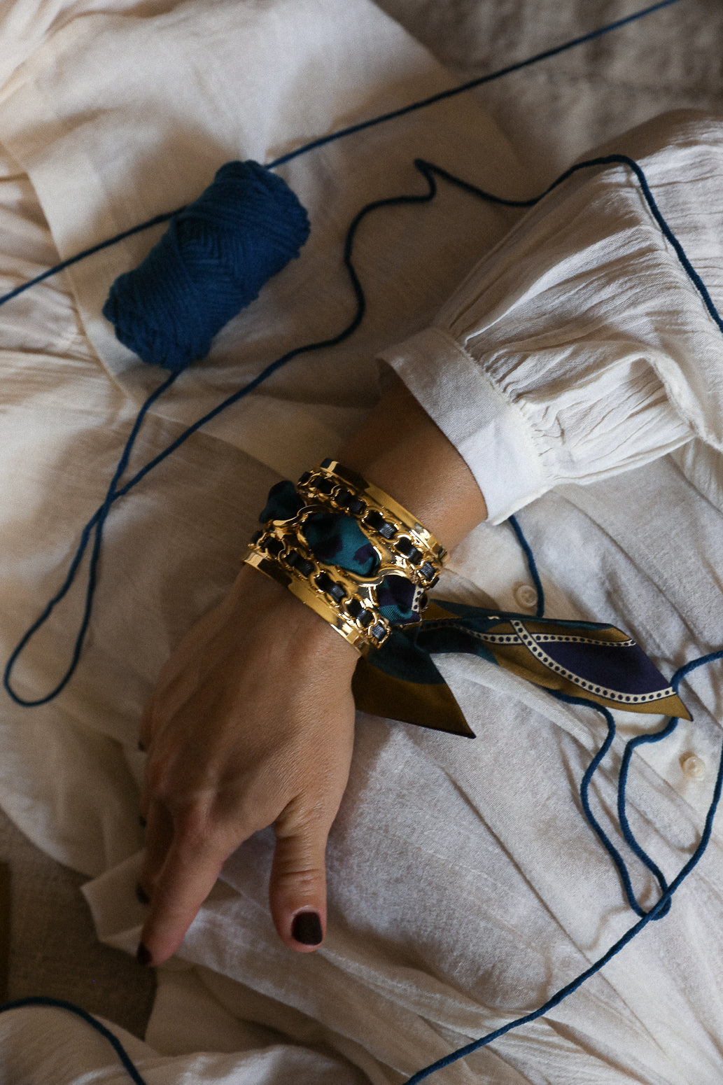 Grande manchette Décembre et ruban Chapanoir, olive