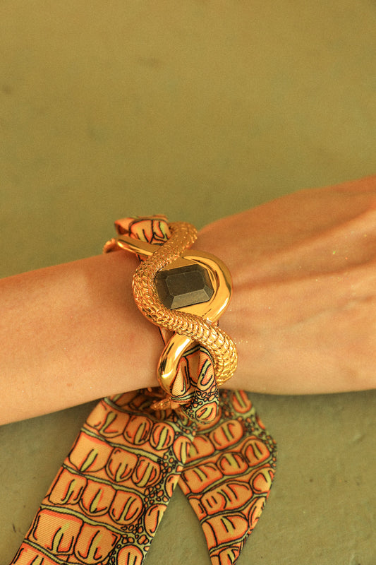 Manchette Caïman Pyrite et ruban Croco pastel