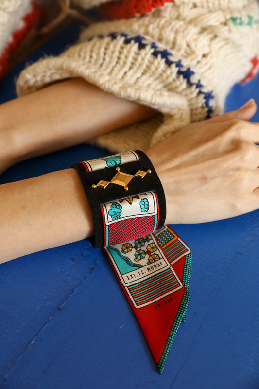 Manchette Circus noire et ruban Tarot, Multicolore