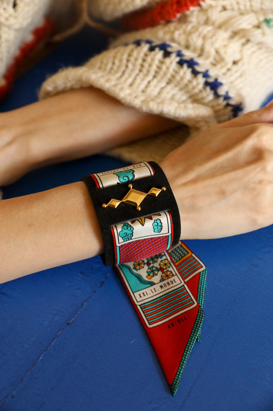 Manchette Circus noire et ruban Tarot, Multicolore