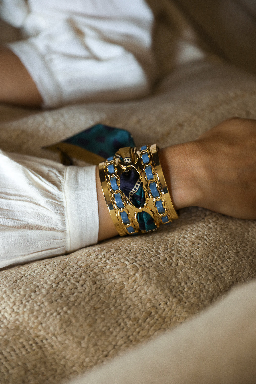 Grande manchette Décembre et ruban Chapanoir, olive