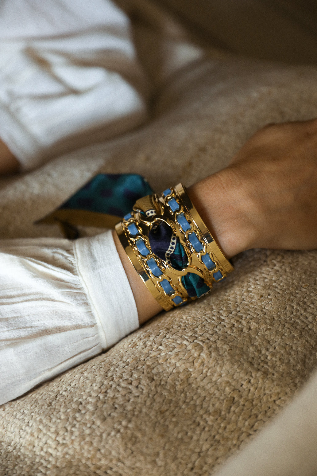 Grande manchette Décembre et ruban Chapanoir, olive