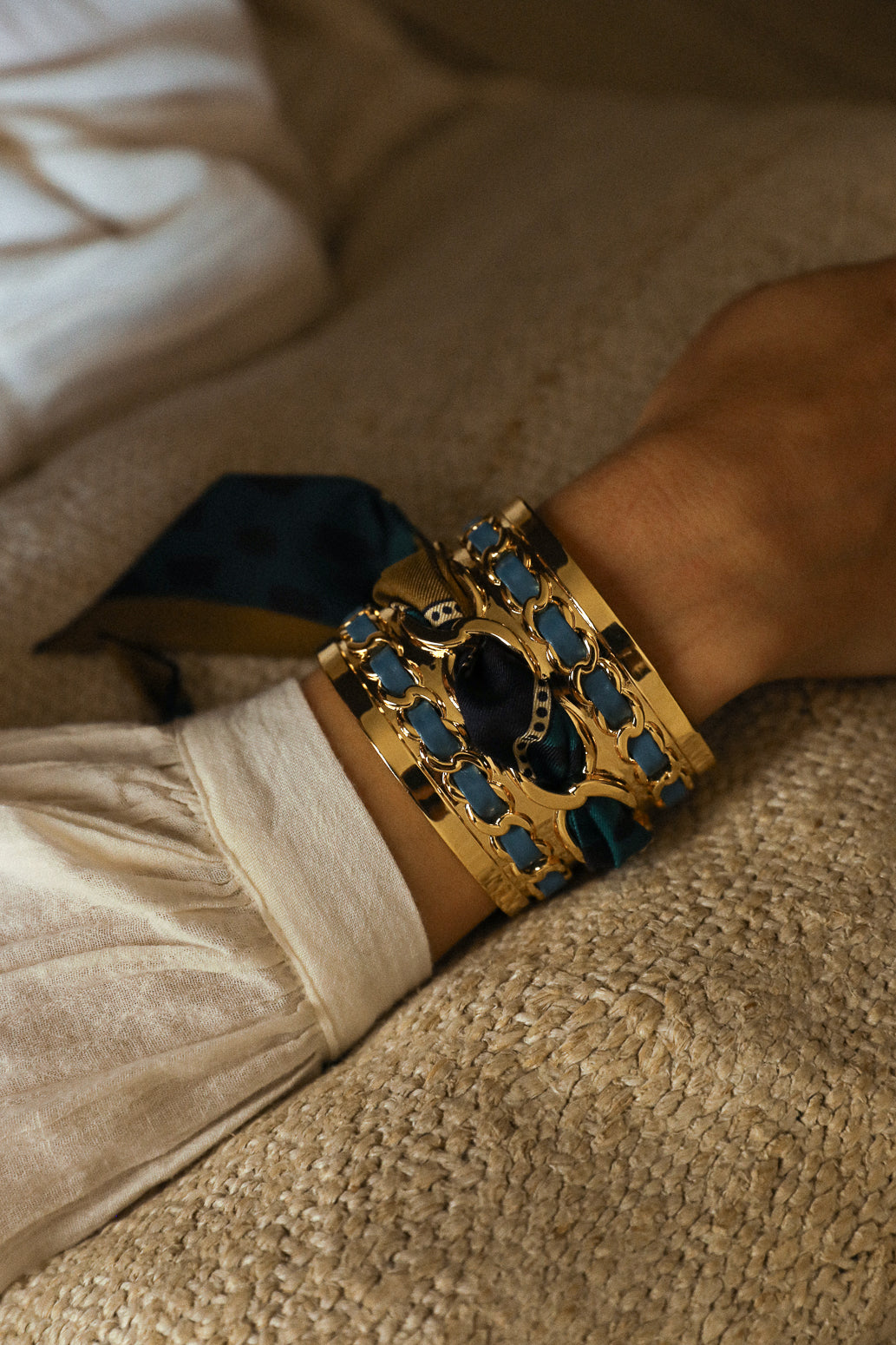 Grande manchette Décembre et ruban Chapanoir, olive