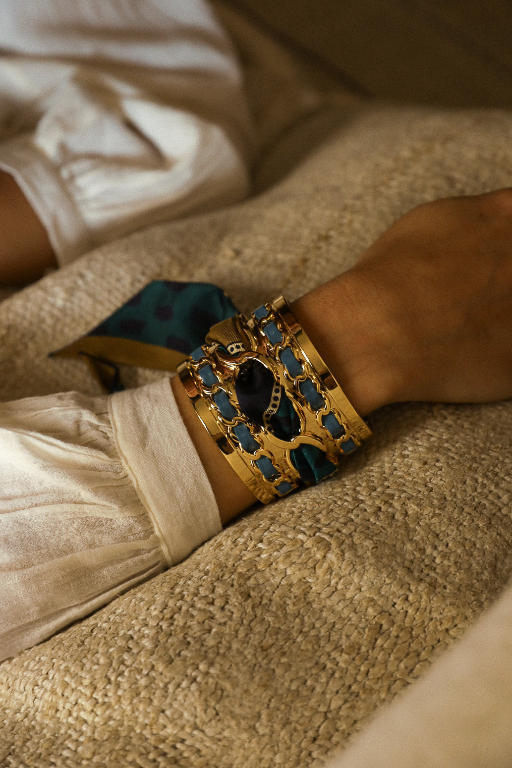 Grande manchette Décembre et ruban Chapanoir, olive