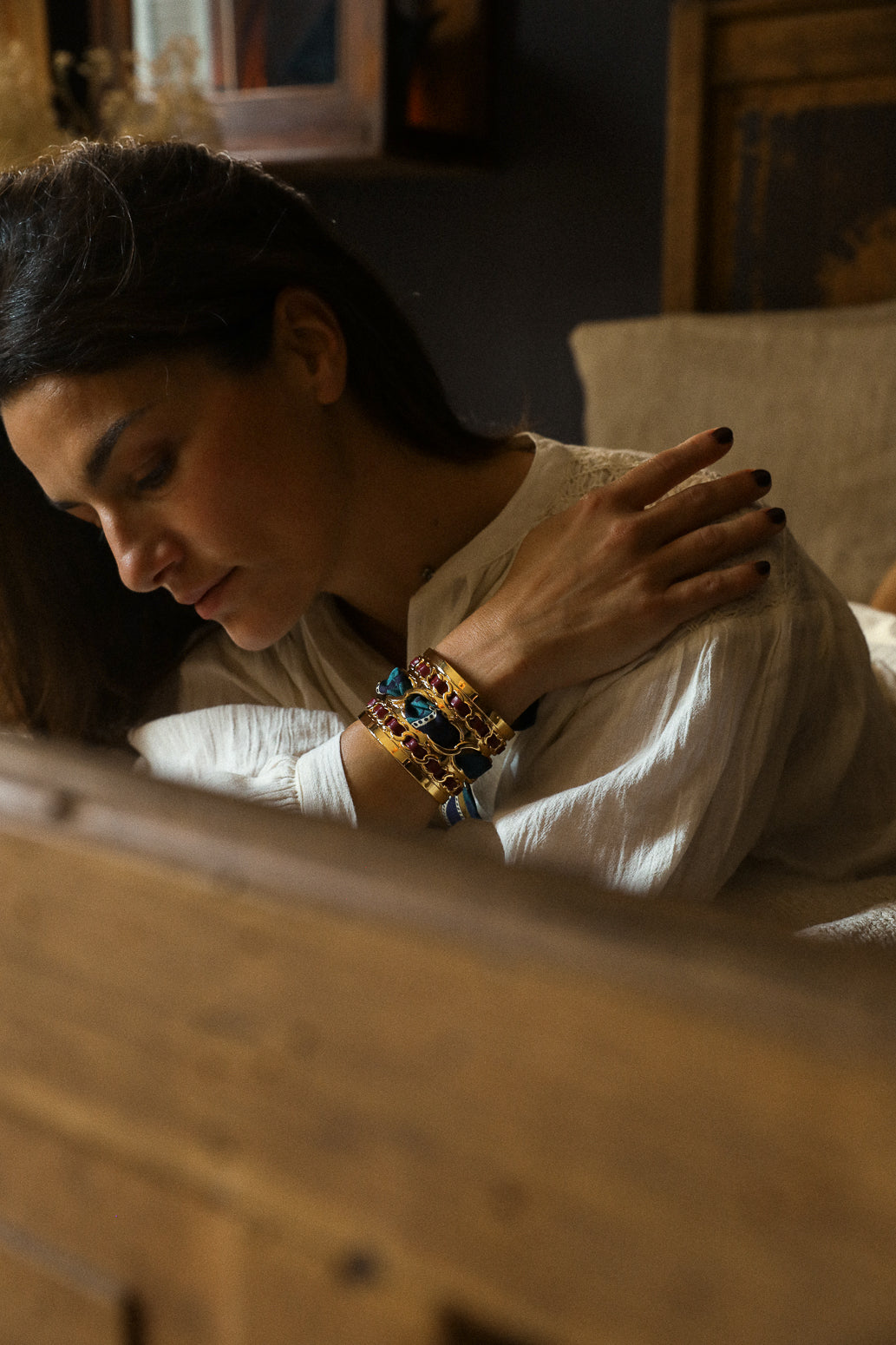 Grande manchette Décembre et ruban Chapanoir, olive