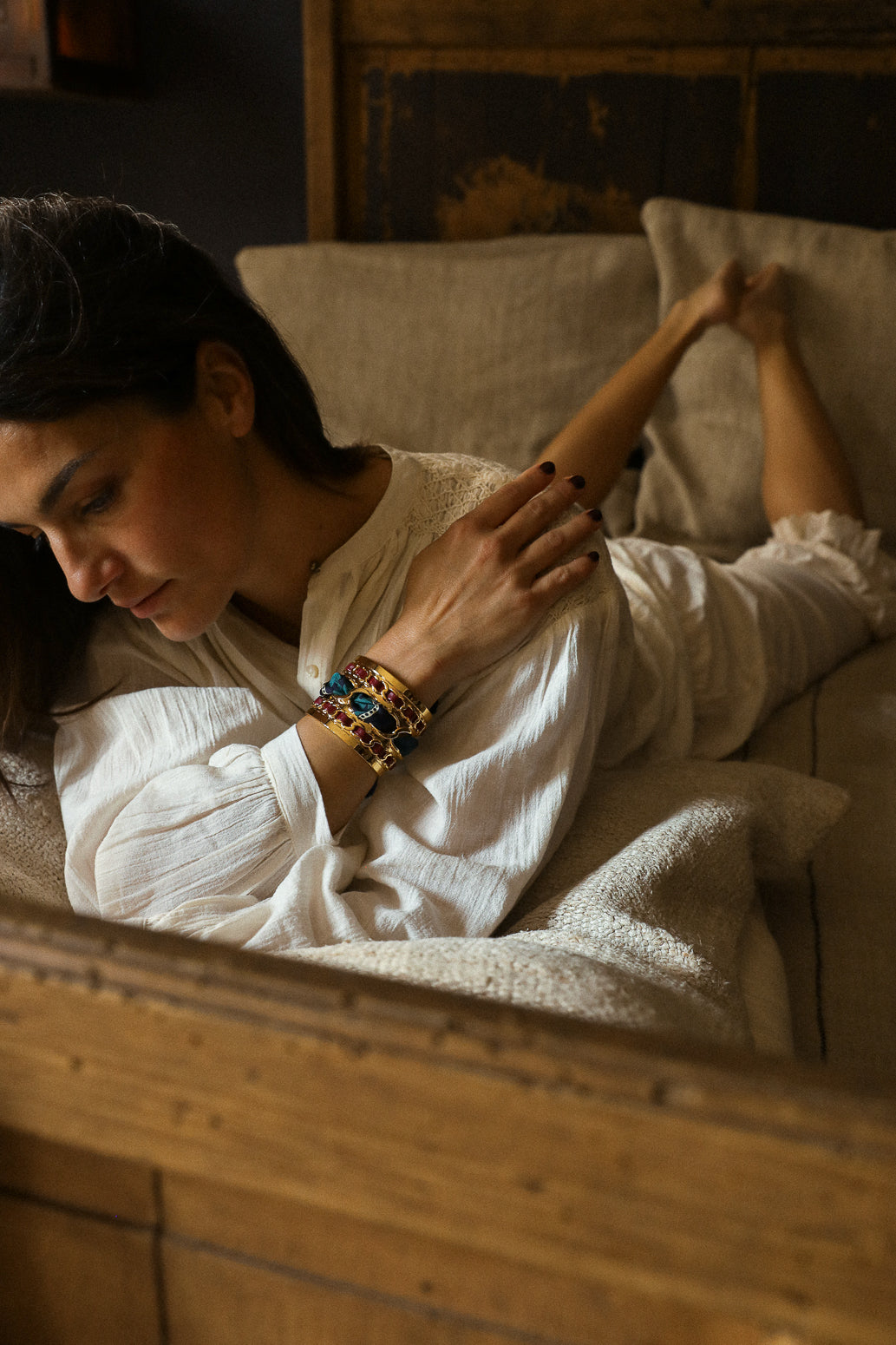 Grande manchette Décembre et ruban Chapanoir, olive