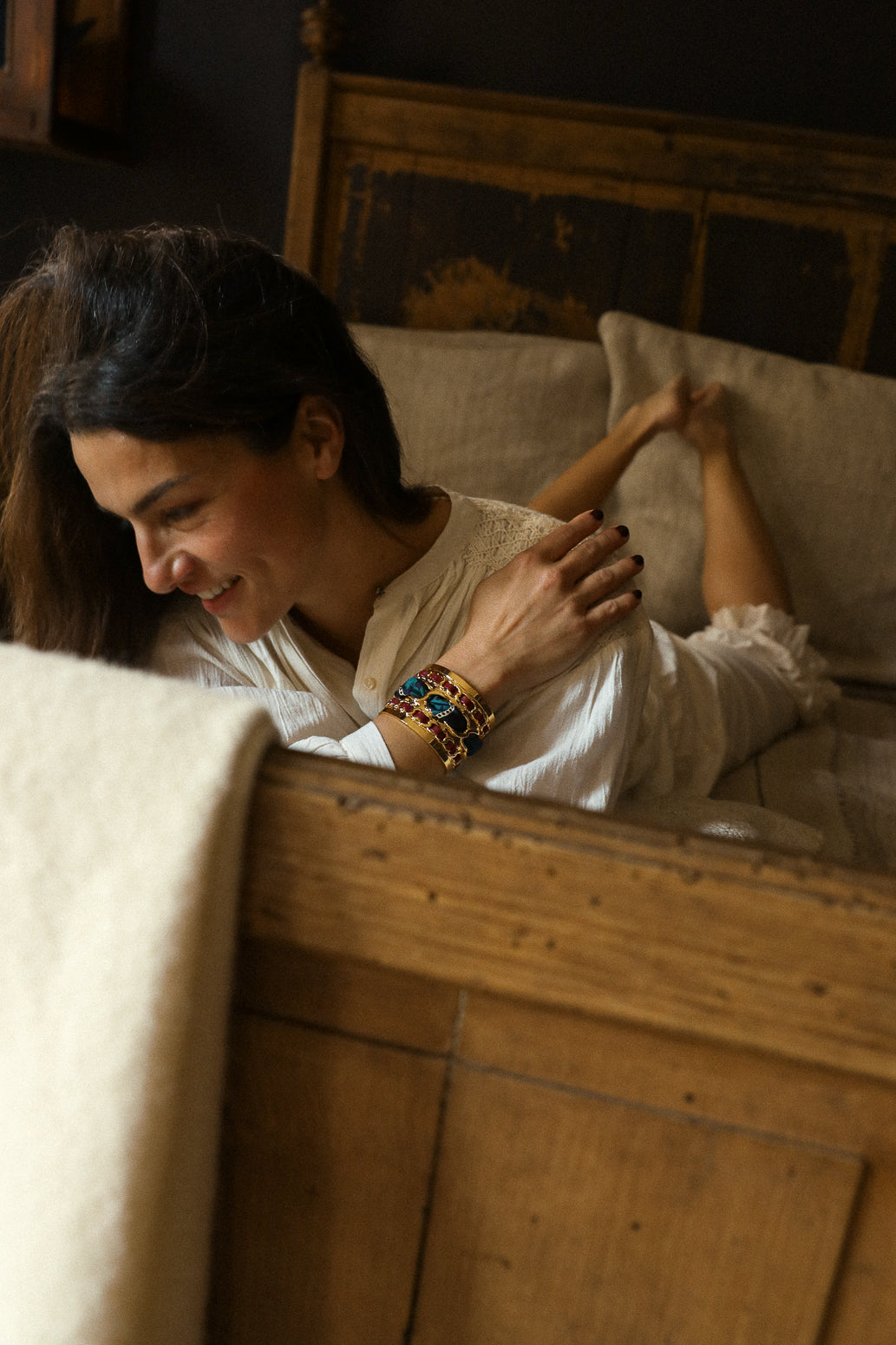 Grande manchette Décembre et ruban Chapanoir, olive